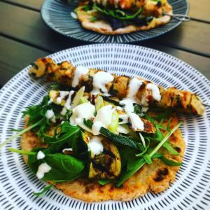 Lemon chicken kebabs with spiced flatbreads