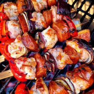 BBQ Chicken Chorizo Pepper Onion Skewers