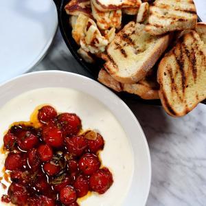 roasted tomatoes cold yoghurt sourdough bread