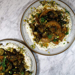 Roasted Squash, Aubergine and Courgettes With Whipped Feta and Pistachios