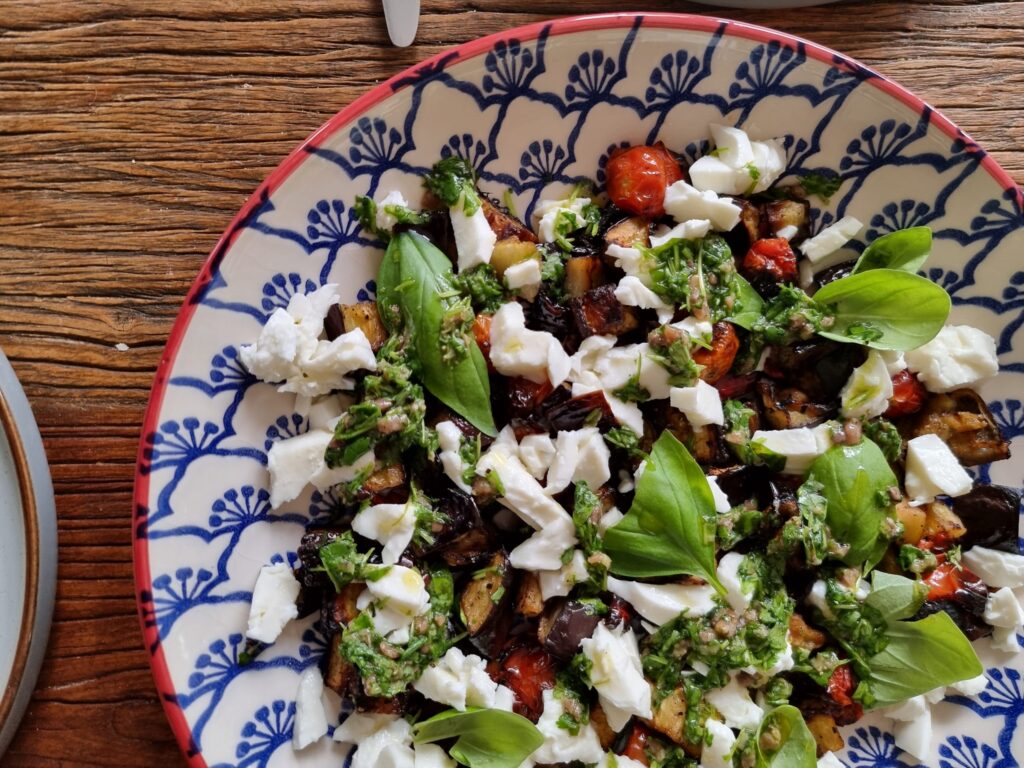 Roasted Aubergines With Coriander and Anchovy Salsa