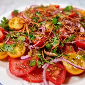 Tomato Salad With A Ginger, Garlic, Lime and Fish Sauce Dressing