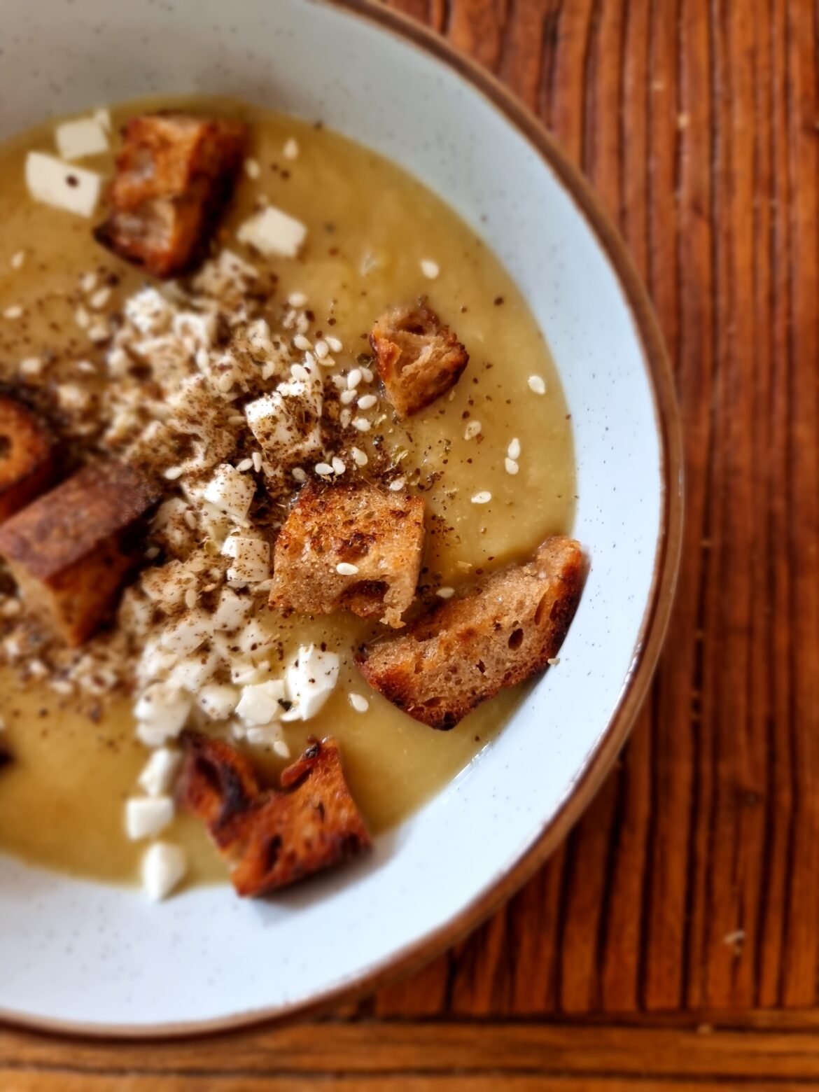 Leek Pumpkin and Cauliflower Soup With Feta and Za'atar