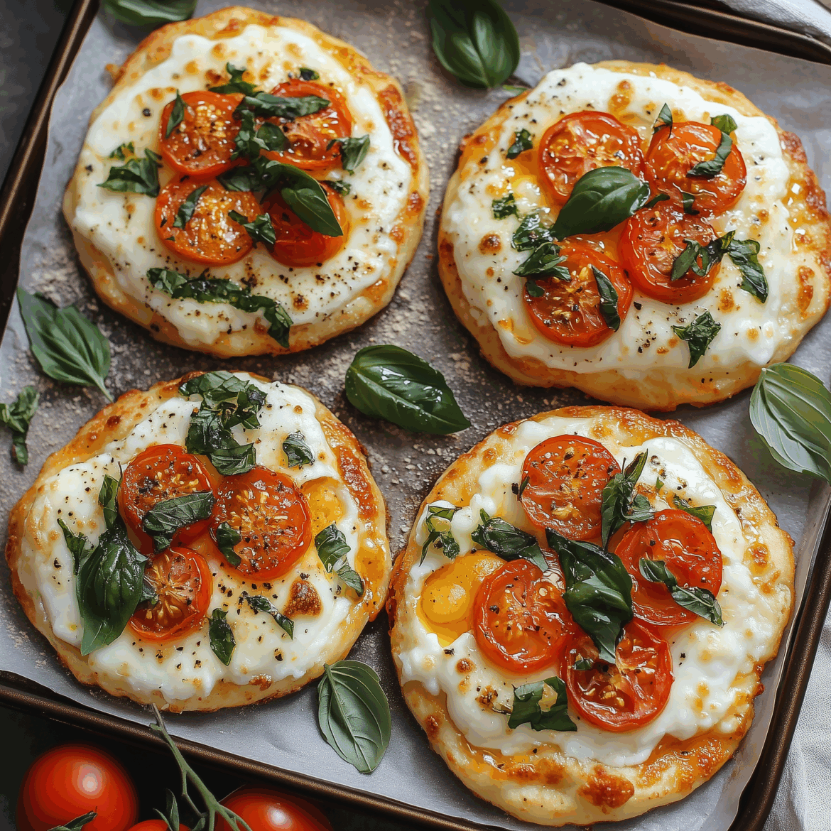 Cloud Bread Mini Pizza With Mozzarella and Cherry Tomatoes