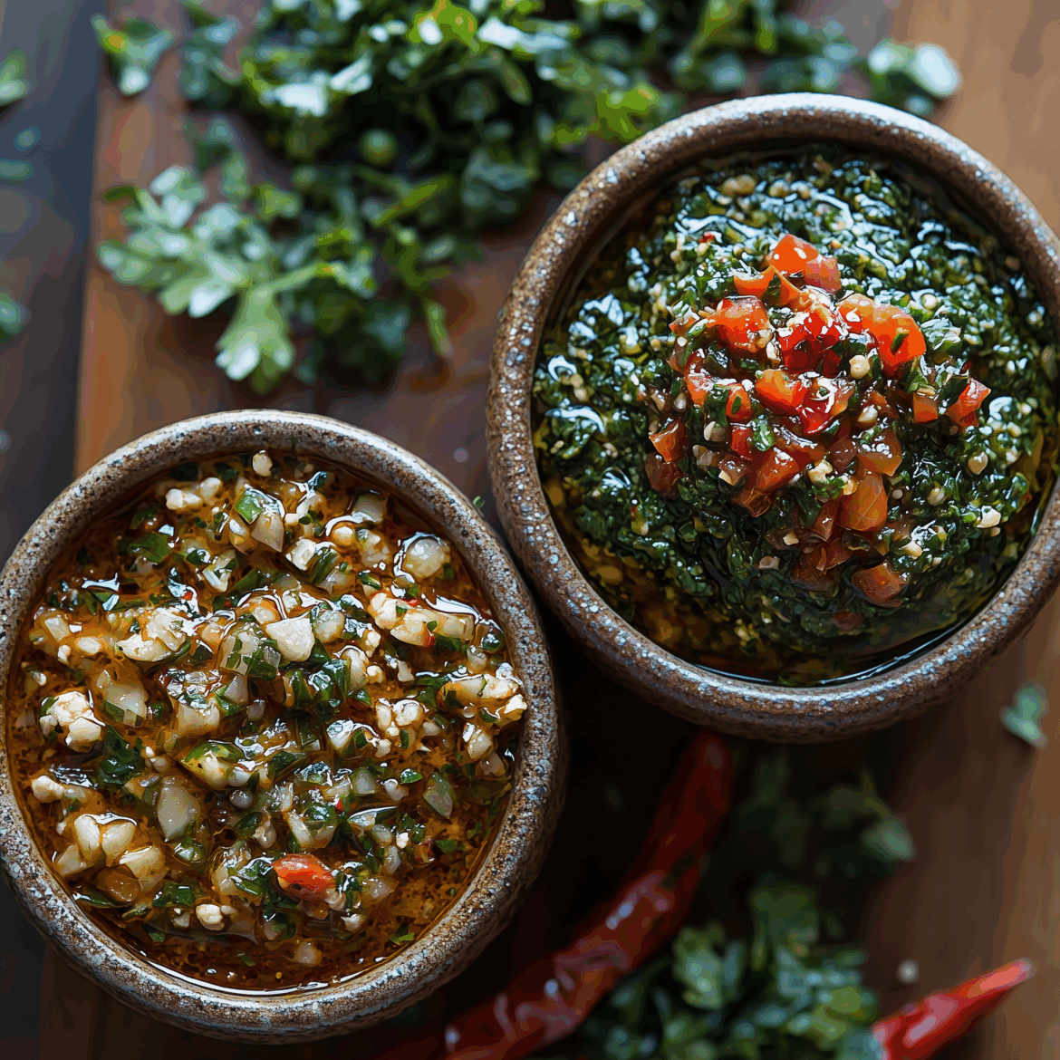 a bowl of harissa and a bowl of chermoula