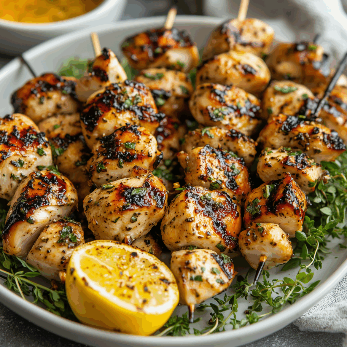 Juicy Grilled Chicken Skewers with Garlic & Herbs Juicy Grilled Chicken Skewers with Garlic & Herbs
