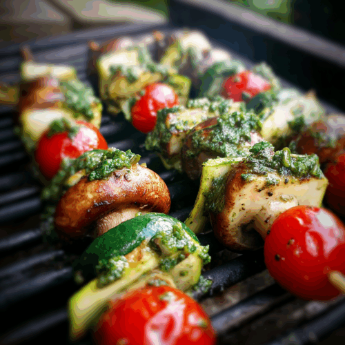 Pesto Veggie Halloumi Skewers