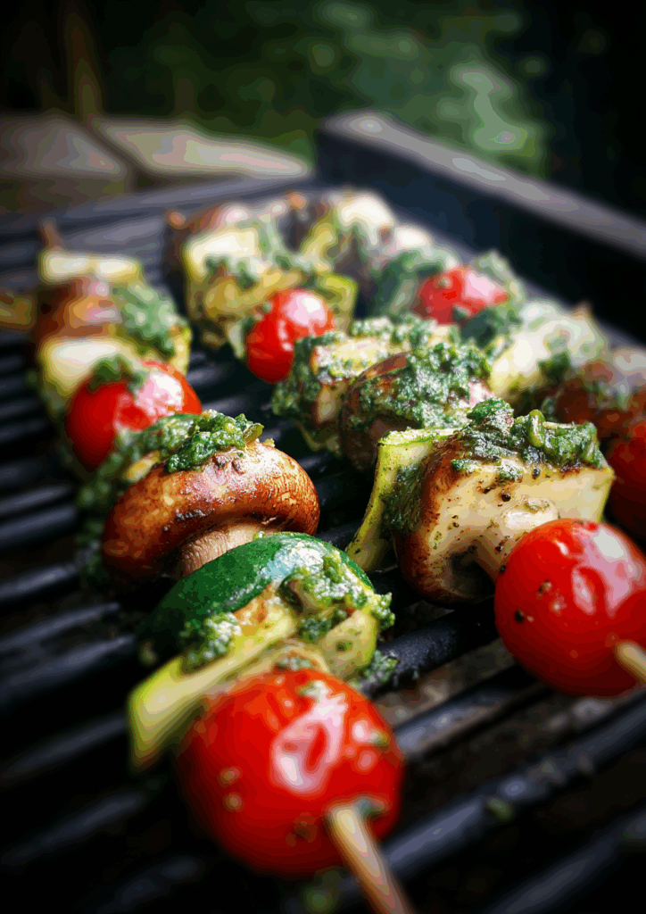 Pesto Veggie Halloumi Skewers