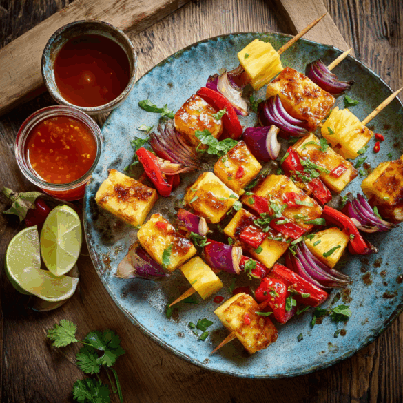Sweet & Spicy Pineapple Halloumi Skewers