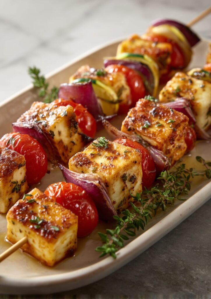 Greek Lemon And Oregano Halloumi Skewers