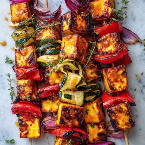 Maple-Mustard Halloumi Skewers