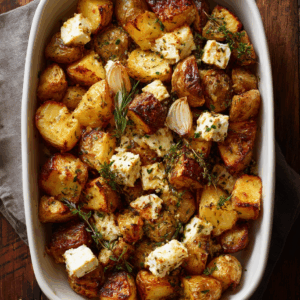 Roasted Potatoes with Baked Feta and Garlic