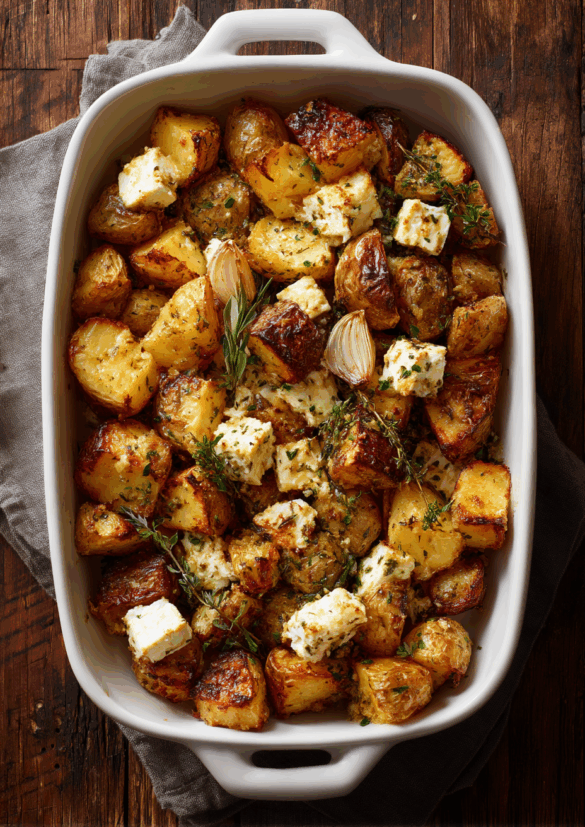 Roasted Potatoes with Baked Feta and Garlic