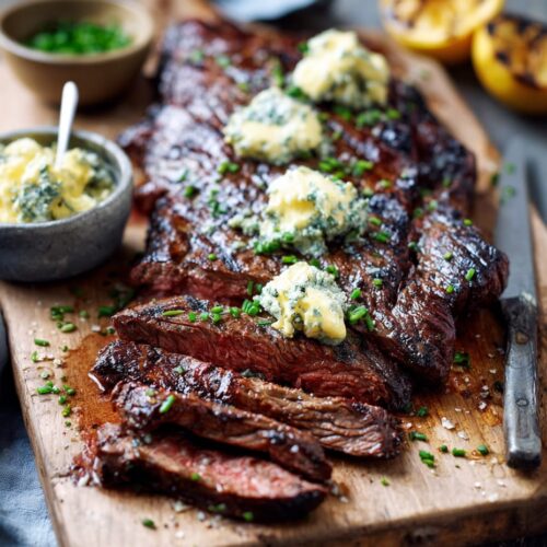 Beef Skirt Steak with Horseradish and Chive Butter
