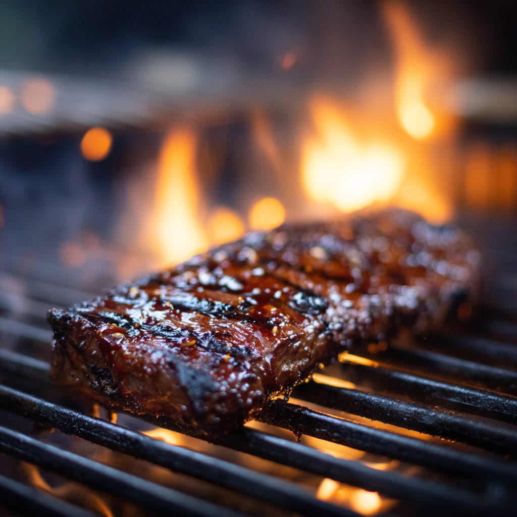 Beef Skirt Steak with Soy, Ginger and Smoked Honey Glaze