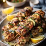 Chicken Thigh Skewers with Lemon Za’atar and Charred Courgette