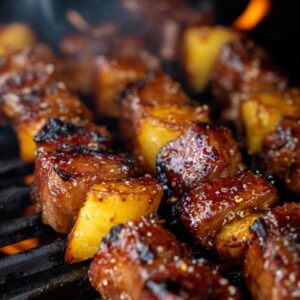 Honey Mustard BBQ Pork Skewers with Grilled Peaches