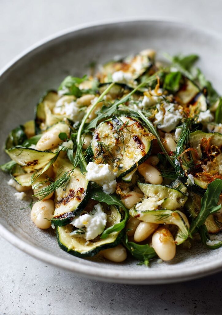 Preserved Lemon and Butter Bean Salad with Charred Courgette and Dill