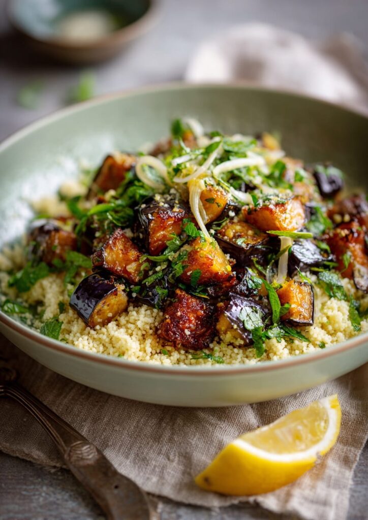 Preserved Lemon and Roasted Aubergine Couscous Salad