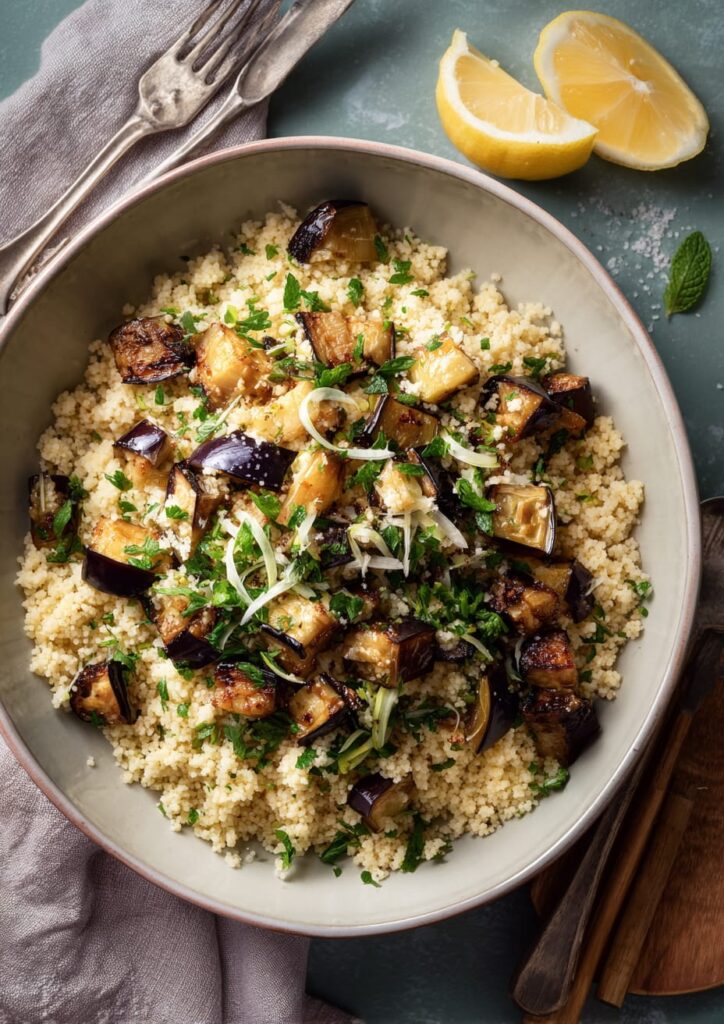 Preserved Lemon and Roasted Aubergine Couscous Salad