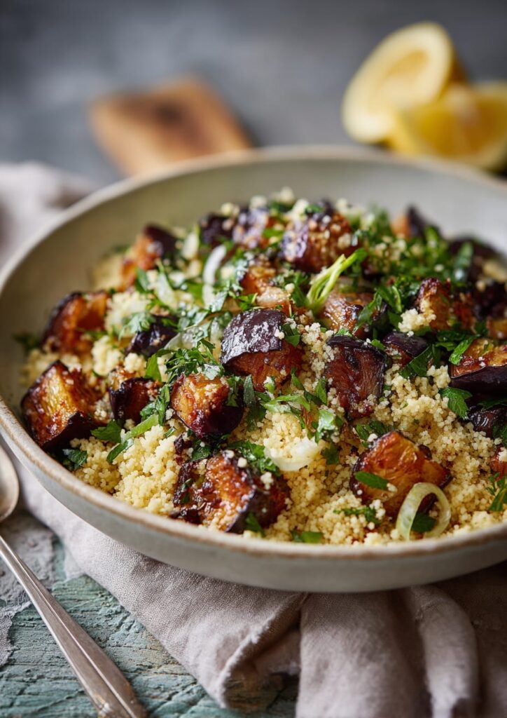 Preserved Lemon and Roasted Aubergine Couscous Salad