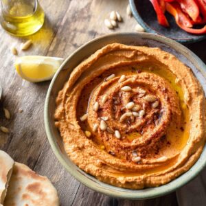 Roasted Red Pepper Hummus with Smoked Paprika and Garlic