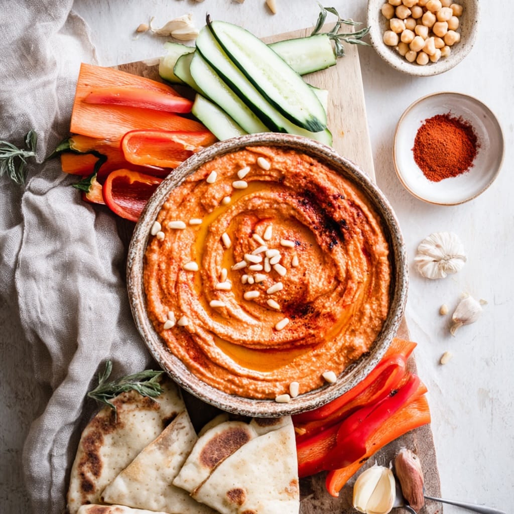 Roasted Red Pepper Hummus with Smoked Paprika and Garlic
