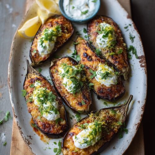 Baked Aubergines with Preserved Lemons and Mint Yoghurt