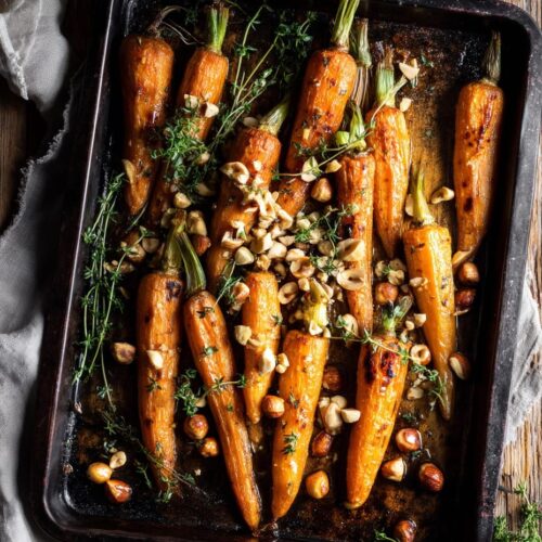 Maple Roasted Carrots with Toasted Hazelnuts
