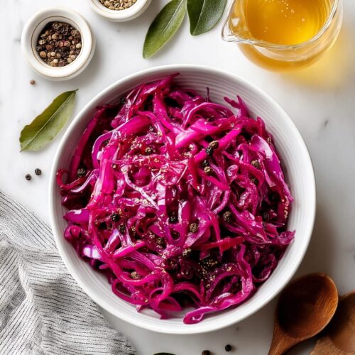 Quick Pickled Red Cabbage with Juniper and Bay