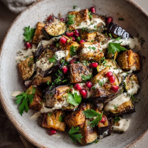 Roasted Aubergine and Courgette with Tahini Yoghurt and Za’atar