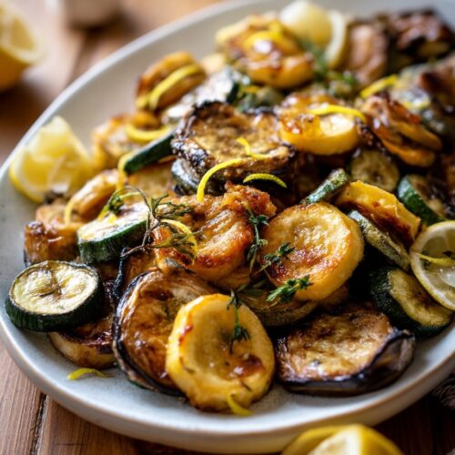 Roasted Courgette and Aubergine with Garlic, Lemon and Thyme