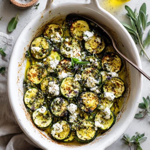 Baked Courgette and Feta with Oregano and Olive Oil