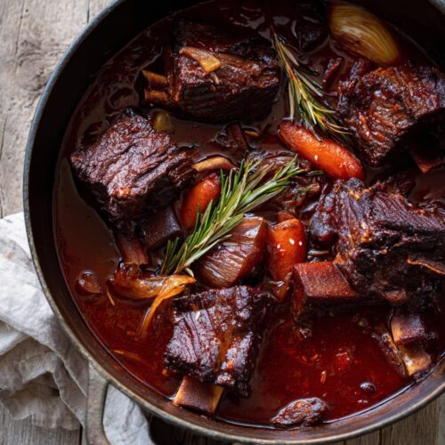 Braised Beef Short Ribs with Red Wine and Rosemary