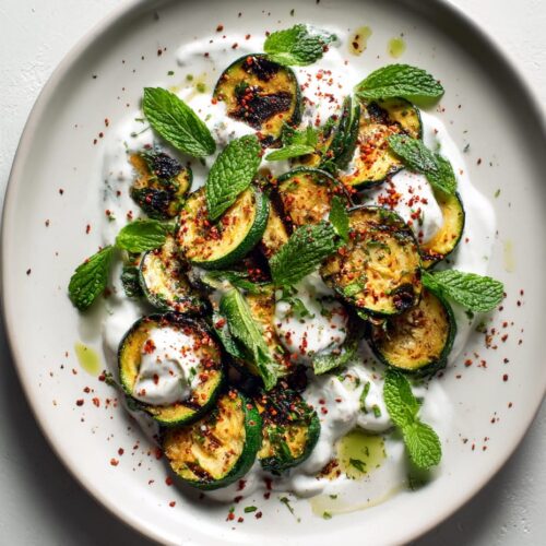 Charred Courgettes with Yoghurt, Mint, and Sumac