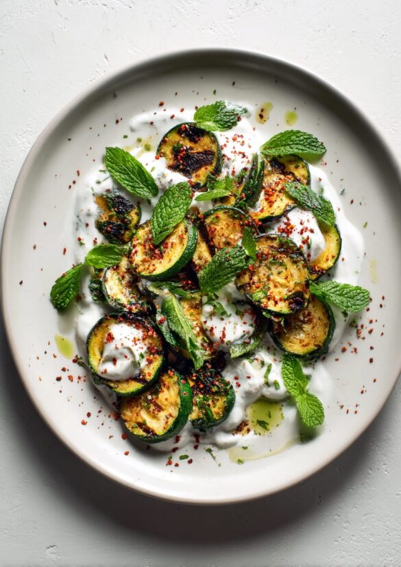 Charred Courgettes with Yoghurt, Mint, and Sumac