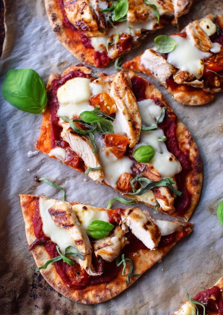 Chicken and Halloumi Flatbread Pizza-Style with Mozzarella