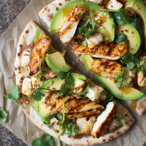 Chicken and Halloumi Flatbread with Avocado and Chilli Honey