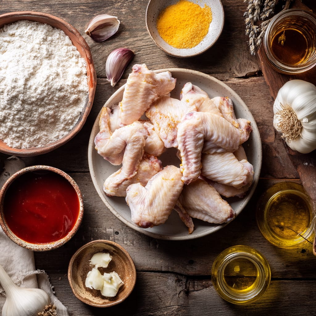 Crispy Oven-Baked Honey BBQ Wings with Garlic Ingredients