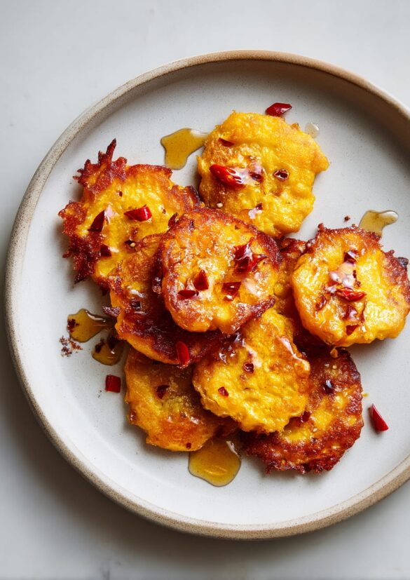 Crispy Pumpkin Fritters with Chilli Honey Drizzle