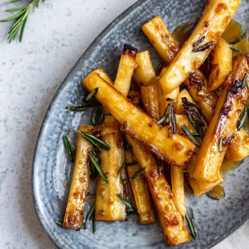 Maple glazed parsnips with rosemary