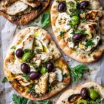 Mediterranean Chicken and Halloumi Flatbread with Olives and Herbs