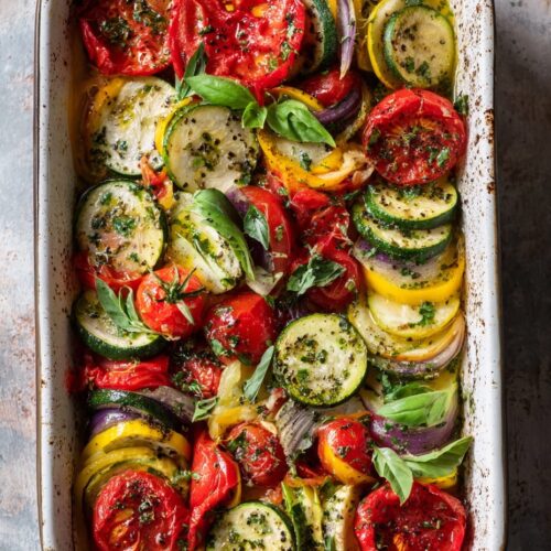 Ratatouille-Inspired Roasted Courgettes with Tomatoes and Herbs