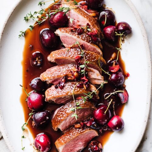 Seared Duck Breast with Red Wine and Cherries