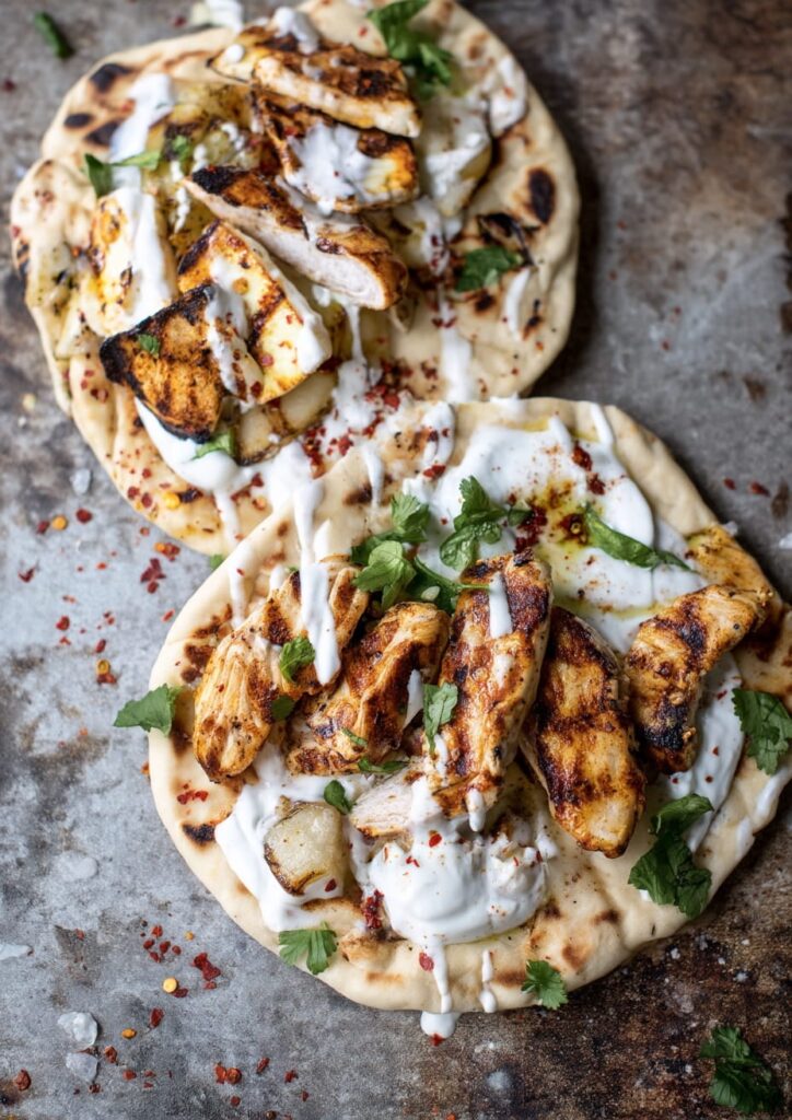 Spiced Chicken and Halloumi Flatbread with Garlic Yoghurt