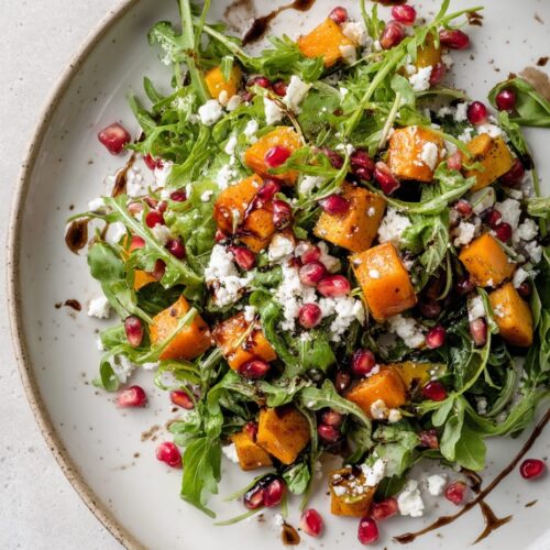 Warm Pumpkin and Rocket Salad with Feta and Pomegranate