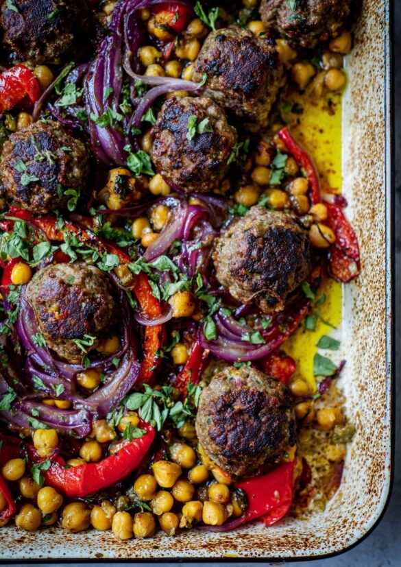 Baked African Lamb Koftas with Chickpeas