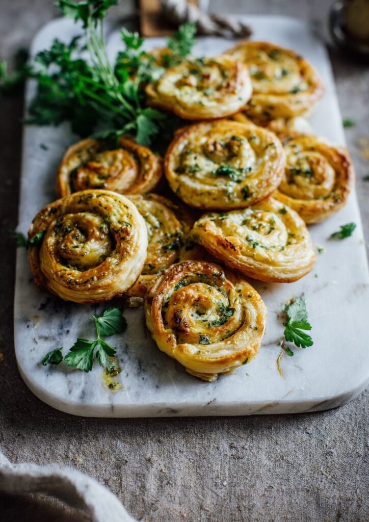 Crispy Puff Pastry Pinwheels with Garlic Herb Cheese