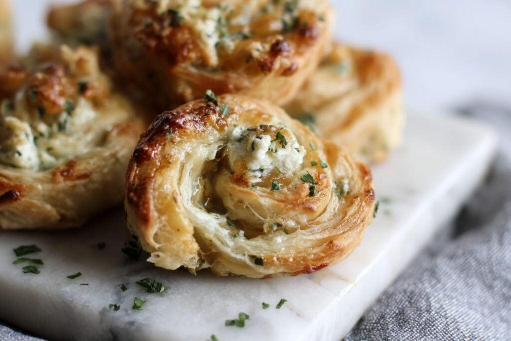 Crispy Puff Pastry Pinwheels with Garlic Herb Cheese