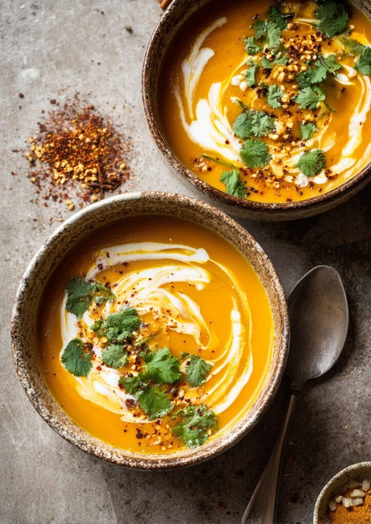 Curried Pumpkin Soup with Coconut Cream Swirl
